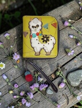 Llama Applique Zip Wallet - Yellow